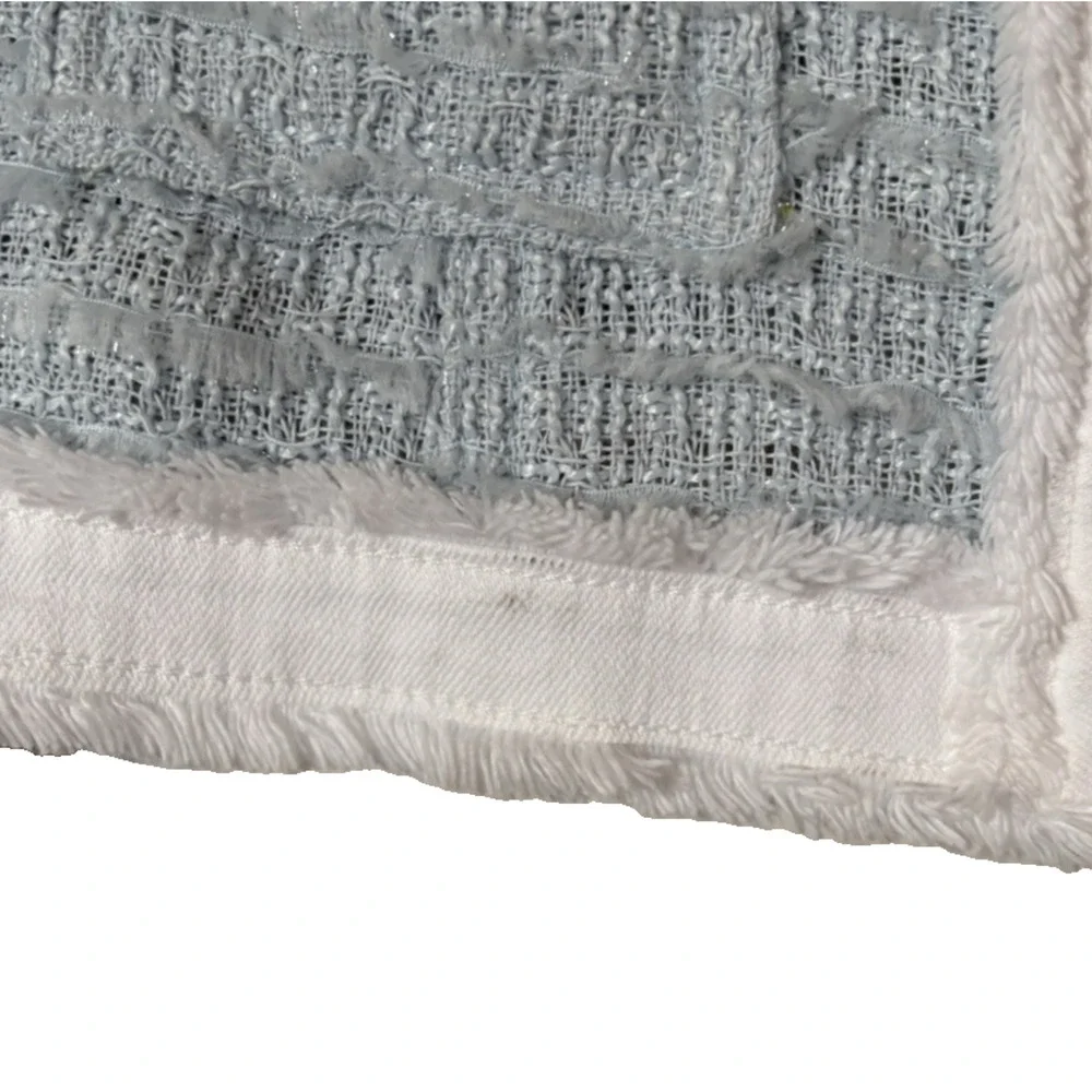 L'AGENCE Agnes Tweed Denim Jacket XS Ice Blue White $525 Quiet Luxury
